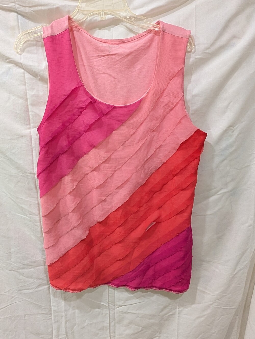 Coldwater Creek Pink Sleeveless Ruffled Diagonal Stripe Tank Top Size XL 16